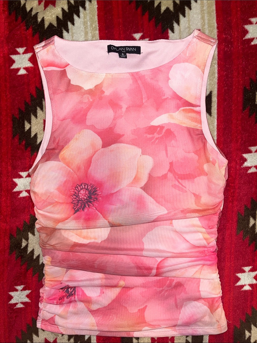 Pink Floral Ruched Tank Top